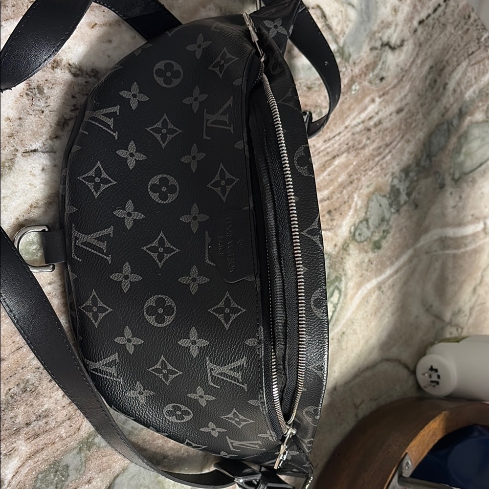 Louis Vuitton Black and Gray Belt Bag with Iconic Monogram